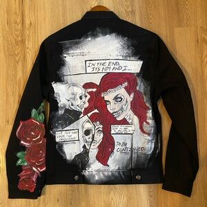 Black Denim Jacket with Graphic Art